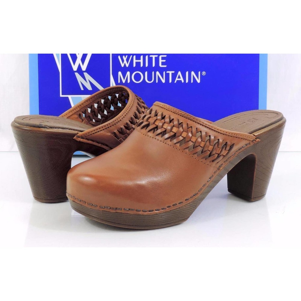 White Mountain Handy Platform Clogs Slip On Mule Leather Luggage Size 9 - Picture 2 of 8
